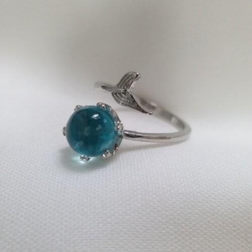 Fashion blue crystal fish tail Ring for women Romantic cubic Zirconia open Rings Silver plated resizable female engagment ring