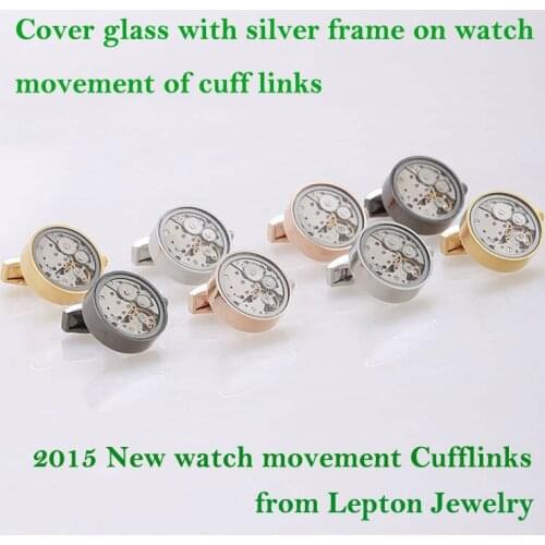 Fashion New 2015 Functional Watch Cufflinks and Cover glass with silver color frame on Movement cuff links for mens Gift