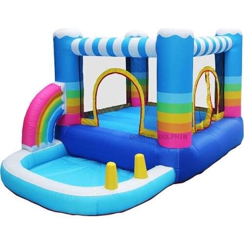 Inflatable Water Park Bounce House Trampoline Castle for Kids Jump Rainbow Bouncer Pool without Air Blower