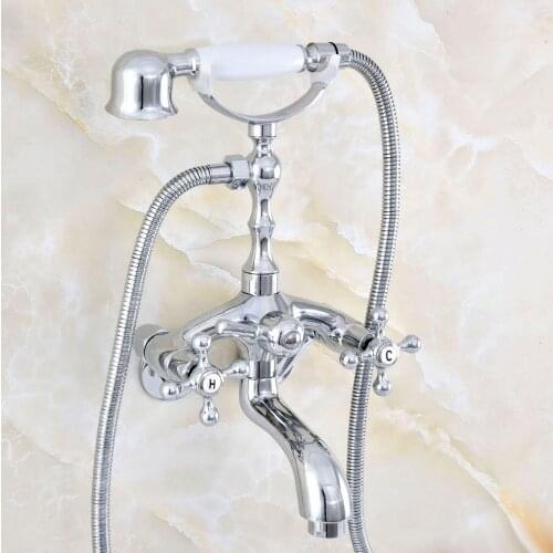 3-3/8" Wall Mounted Bathroom Clawfoot Bathtub Shower Faucets Polished Chrome Basin Sink Mixer Tap Tub Faucet & HandShower Nqg406