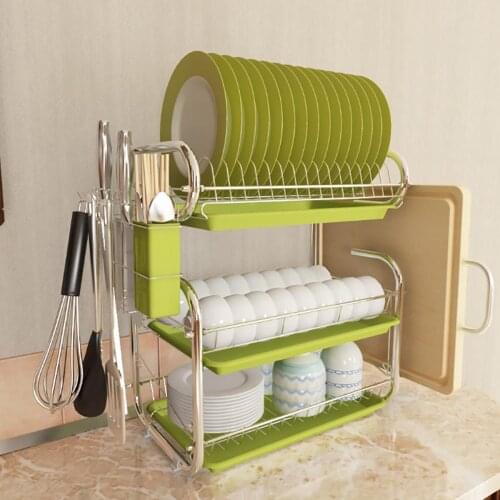 Stainless Steel Dish and Bowl Shelf Holder Rack Standing Adjustable Kitchen Multifunction Storage Holders Organiser Drain Dry