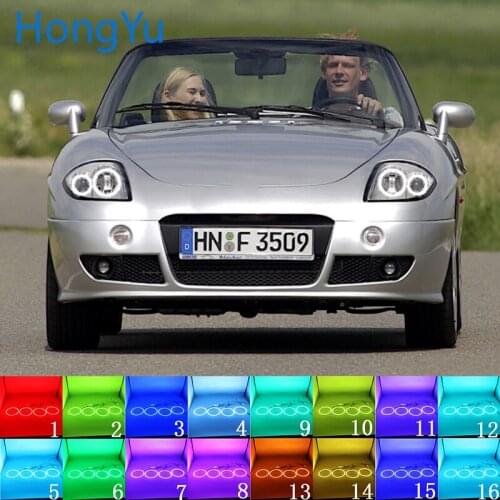 Latest Headlight Multi-color RGB LED Angel Eyes Halo Ring Eye DRL RF Remote Control for For Fiat Barchetta 1995-2005 Accessories