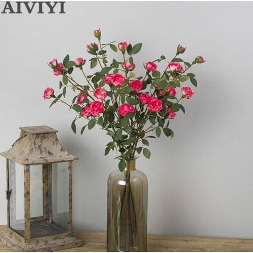 New 6 small tea rose branch silk artificial flower fake flower tea home decoration silk plastic fake flower