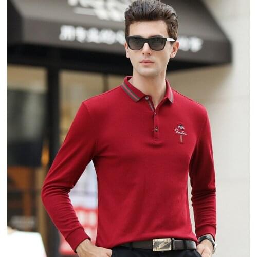 European and American Style Spring and Autumn New Mens T-shirt Lapel Pullover Business Casual Mens Long-sleeved POLO Shirt