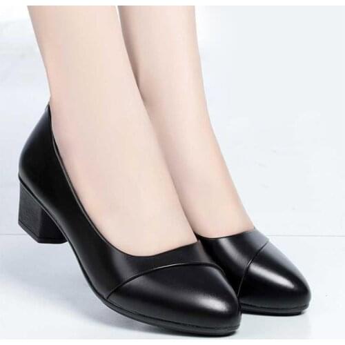 4cm Ol Office Lady Shoes Mid Heels Dress Shoes Black Basic Pumps Square Heeled Women Boat Shoes Plus Size 41