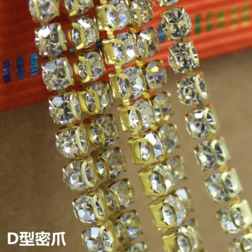 Prevent-Hook Base D Claw Silver Gold Rhinestones Chain Strass for Needlework Crystals Glass Clothes Sew on Accessories 2-4mm