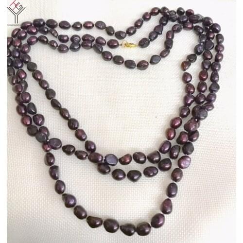 64'' 160cm Women Jewelry necklace 9x10mm dark purple baroque pearl handmade necklace natural cultured freshwater pearl