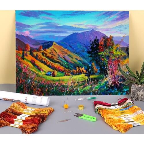 Landscape September Printed 11CT Cross-Stitch DIY Embroidery Full Kit DMC Threads Hobby Handmade Needlework Painting Magic