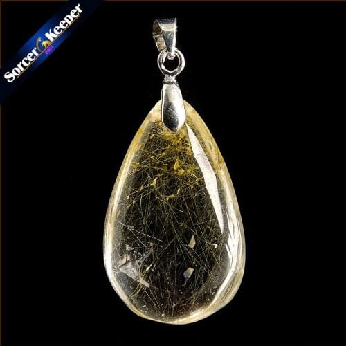 Rare Natural Quartz Gold Rutilated Garden Quartz Crystal Love Necklace Pendant natural minerals Fish Tank Beads PS134