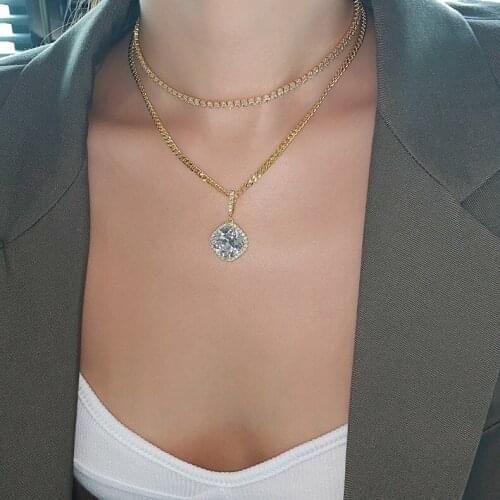 Luxury Zircon Necklaces Square Charm Tag Necklaces for Women Gold Color Chopin Chain Necklace Jewelry Gifts