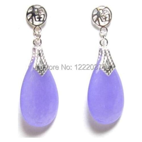 Natural stone 20X12mm Lavender 925 Silver Good Fortune Post Earrings
