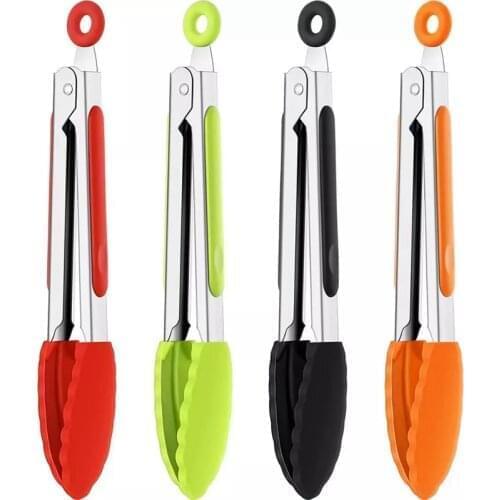 Silicone Food Tongs Stainless Steel BBQ Grilling Clip Salad Clamp Bread Serving Tong Non-Stick Cooking Tong Kitchen Accessories