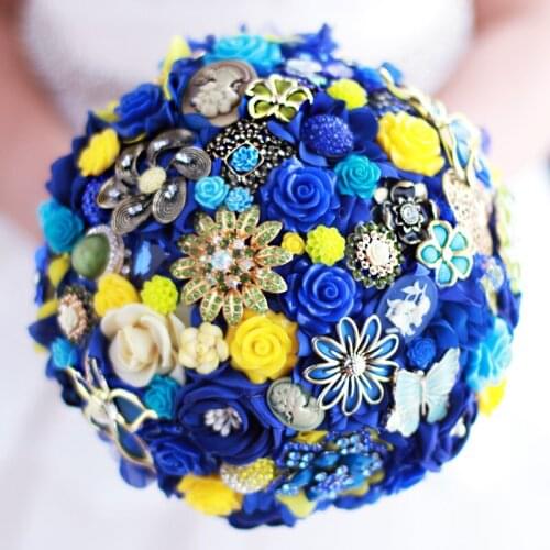 Iffo blue and yellow tone simulation rose hand holding flower with corsage wrist flower for a variety of theme wedding