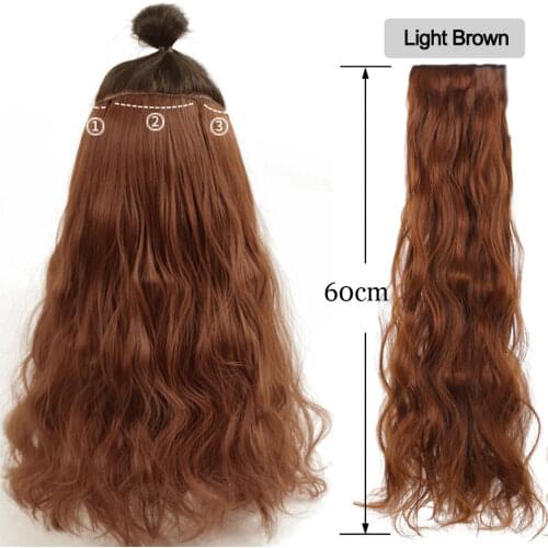 Synthetic fake hair extensions for women clip pieces CURLY hair tress halo extension STRAIGHT WAVY BROWN MUMUPI