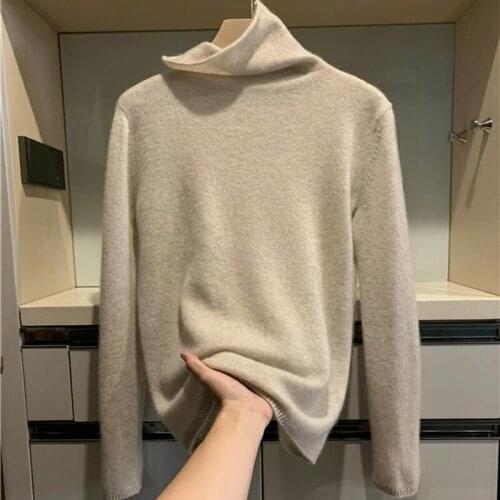 Autumn winter pile collar cashmeresweater women high neck pullover short sweater loose bottoming woolen sweater bright silk knit