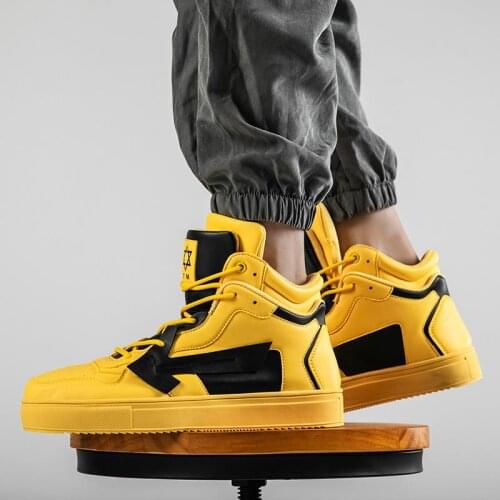 High Top PU Leather Man Shoes Running Man Sport Shoes Men Sneakers Mens Autumn Yellow Sports Shoes Male Gym Basket Walk GME-0281