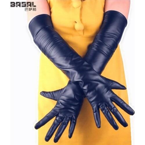 60cm 23.5inches Women Sexy Black 100% leather Extra Long Opera Gloves Driving Evening Gloves