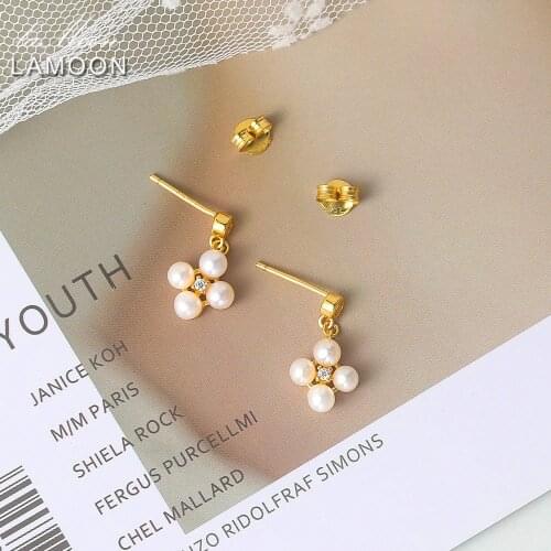 LAMOON Freshwater Pearl Earring 925 Sterling Silver Drop Earring For Women 14K Gold Plated Fine Jewelry S925 Earrings LMEI124