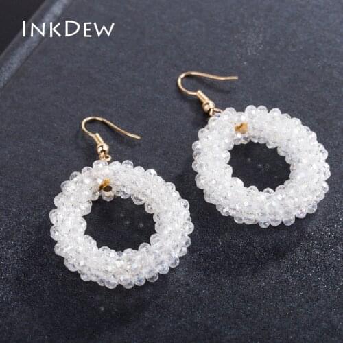 INKDEW Trendy Drop Earrings Multicolor Handmade Threading Beaded Round Shape Crystal Big Earrings for Women Gift oorbellen boho