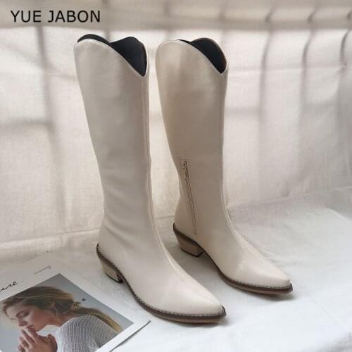 White Black Brown Women’s Chunky Heel Long Boots Fashion Shoes 2020 Winter Warm Boots Booties Female Thick Heel Punk Boots Shoes