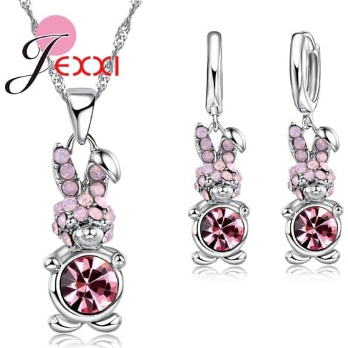 Austrian Crystal Jewelry Sets For Women Cartoon Style Pendant Necklace Earrings 925 Sterling Silver Engagement Set