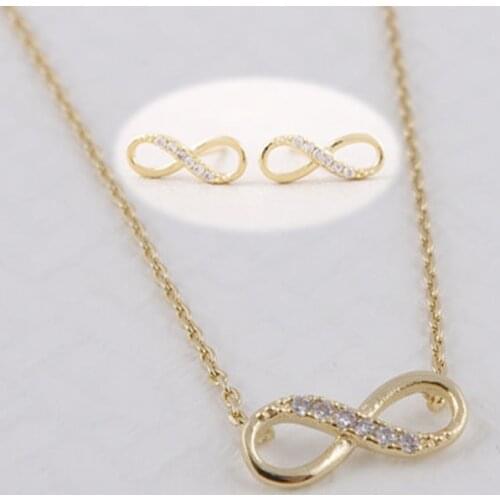 1 Set Gold Silver Plated Infinity Endless Love Tiny Crytals Link Charm Necklace Jewelry Set Korean Style For Women Girls