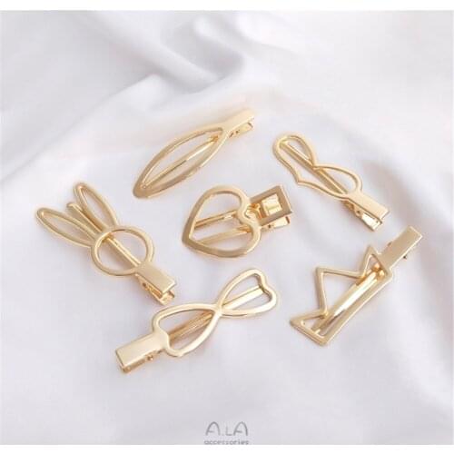 14K Gold Filled Bowknot crown heart-shaped liu Hai clip Korea plated real gold duck beak clip DIY tiara