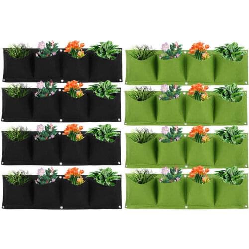 4Pcs 4 Pocket Plant Grow Bag Wall Mounted Reusable Degradable Felt Garden Planter Hanging Grow Bag Garden Accessory