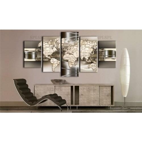 5 Pieces Modern Matallic Abstract Canvas Art World Map Prints Poster Wall Painting Modular Pictures for Living Room Office Decor