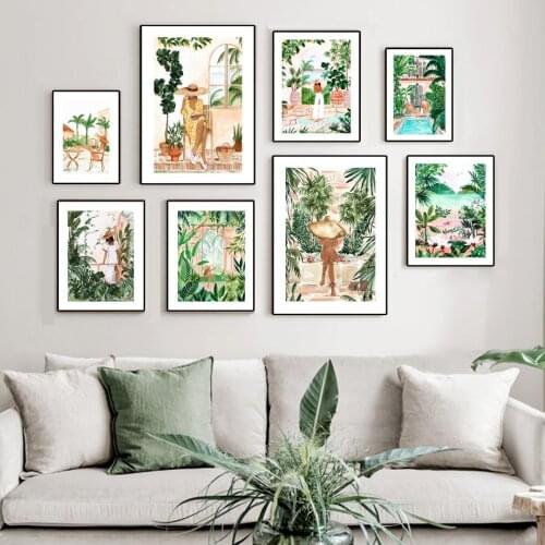 Abstract Girl Natural Plants Illustration Wall Art Canvas Painting Nordic Posters And Prints Wall Pictures For Living Room Decor