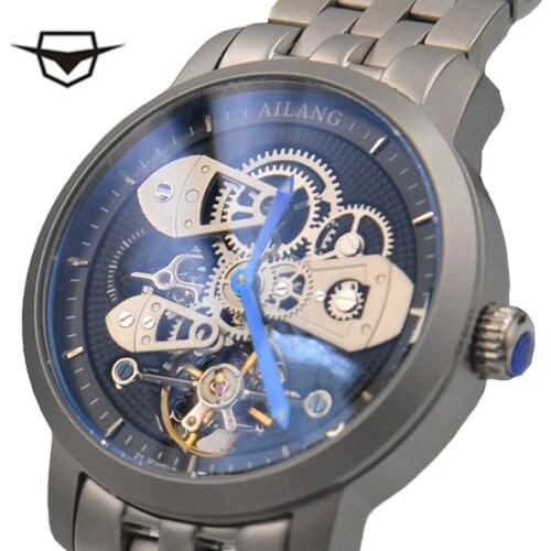 AILANG Mens Automatic Mechanical Fashion Top Brand Watches Tourbillon high quality Stainless Steel Watch Relogio Masculino