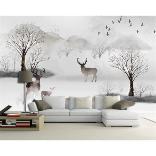 Beibehang Custom wallpaper Nordic hand-painted forest elk flowers background wall decoration mural living room 3d wallpaper