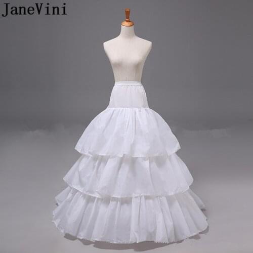 JaneVini White 3 Hoops Adult Petticoat Crinoline Women Puffy Ball Gown Tiered Woman Long Prom Wedding Dress Underskirt Train