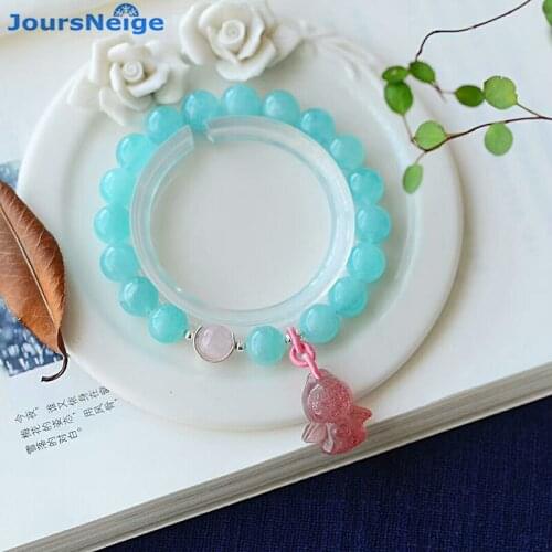 Wholesale Blue Natural Crystal Bracelets Round Bead With Angel Pendant Hand String Lucky Beauty for Women Gift Crystal Jewelry