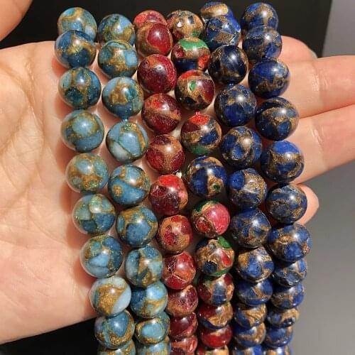 6/8/10mm Natural Stone Dark Blue Multicolor Cloisonne Jaspers Beads Loose Spacer Beads For Making DIY Jewelry Bracelet Necklace