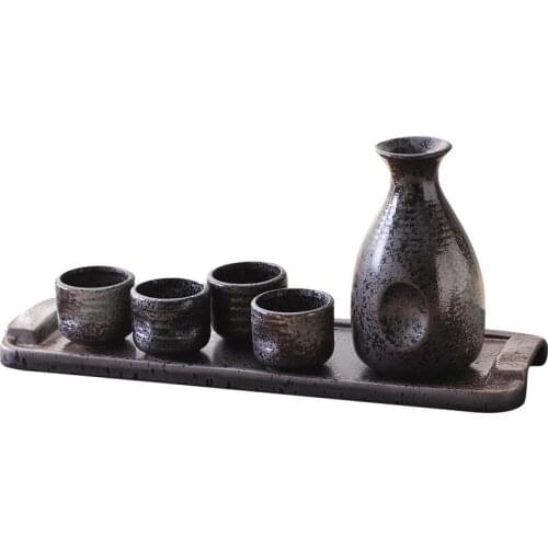 Household sake ware hand painted underglaze color ceramic small wine cup dispenser white wine cup tray Japanese wine set