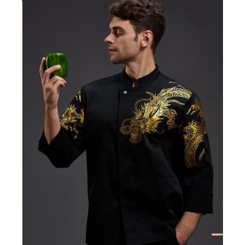 Chinese restaurant Chef uniform Men Spring Overalls Print Chinese dragon