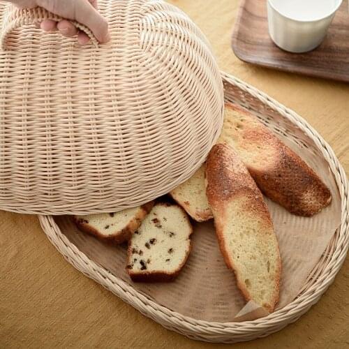 Idyllic and Retro Handmade Vine Woven Oval Food Cover Household Kitchen Restaurant Leftovers Buckle Dish Cover Tray Fruit Plate