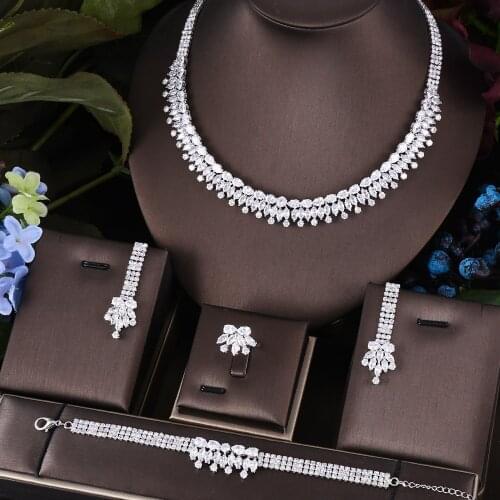 Janekelly Hotsale African 4pc Bridal Jewelry Sets New Fashion Dubai Necklace Sets For Women Wedding Party Accessories Design