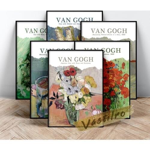 Vincent Van Gogh Famous Classic Poster, Van Gogh Roses And Anemones Canvas Painting, Gogh Vintage Plant Flower Leaf Art Prints