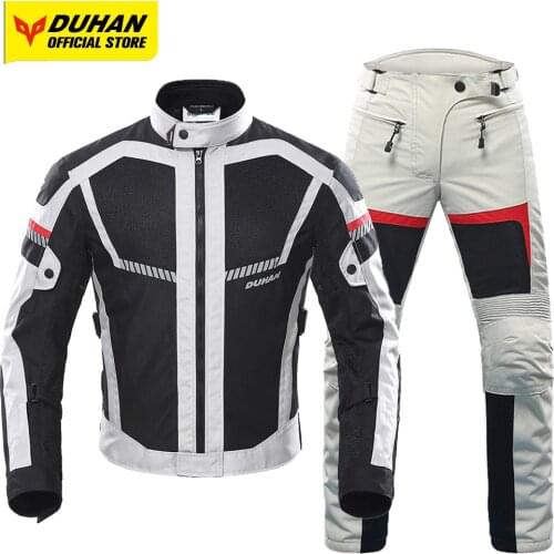 DUHAN Motorcycle Jacket Men Moto Pants Motocross Elbow Protective Gear Mesh Fabric Waterproof Mountain Bike Cycling Summer