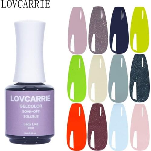 LOVCARRIE Fall UV Gel Nail Polish 15ML Semi Permanent Hybrid Varnishes Glitter Jelly Nude Color Soak off Gellak for Nails Art