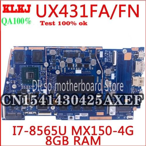KLKJ UX431FA/FN Motherboard For ASUS ZenBook UX431FAC UX431FN UX431F X431FA Laptop Motherboard I7-8565U 8GB MX150-4G 100% Test