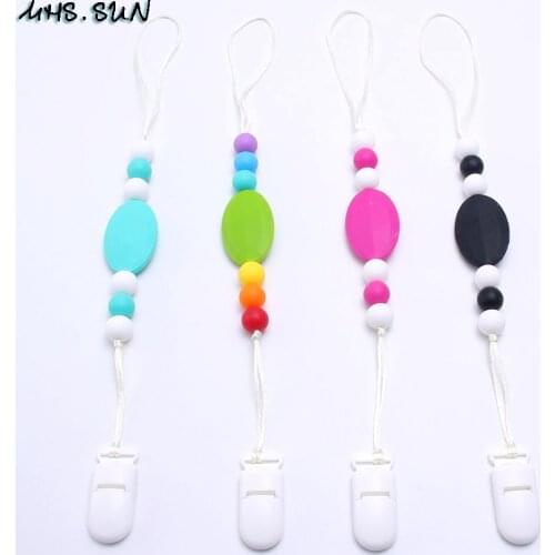 MHS.SUN Baby Silicone Beads Chain Clips Food Grade Chewable Teething Nursing Silicone Beads Chain Clips Infant Toys Jewelry Gift