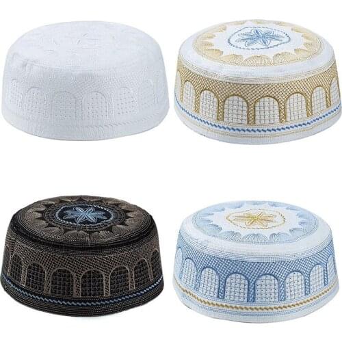 Muslim Men Prayer Caps Cotton Embroidery Leisure Saudi Arabia Islamic Hat Men Headscarf Clothing Topkippot Turban Saudi Uae Cap