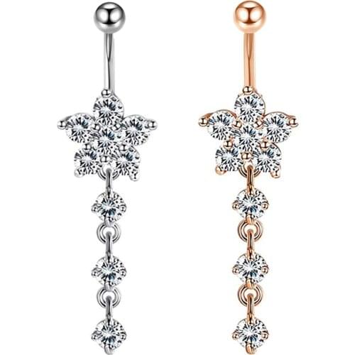 JUNLOWPY Set Zircon Belly Button Ring Lote Fashion Surgical Steel Belly Piercing Navel Ring Jewelry Rose Gold Wholesales
