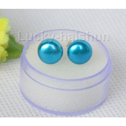Genuine Stud 8mm sky-blue freshwater pearls Earrings 925s post j10128