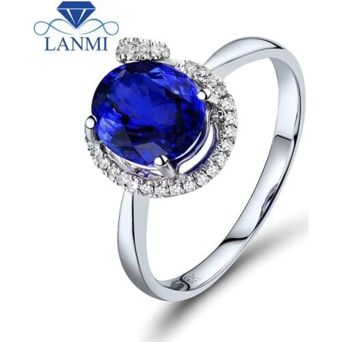 Natural 7x8mm Tanzanite Oval Rings In 18K White Gold Real Diamonds For Birthday Gemstone Jewelry Gift R602
