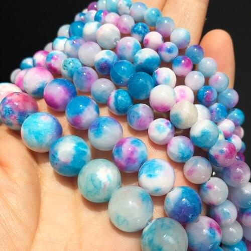 Natural Stone Blue Multicolor Persian Jades Beads Round Loose Spacer Beads For Jewelry Making 6 8 10 12mm Diy Bracelet Necklace