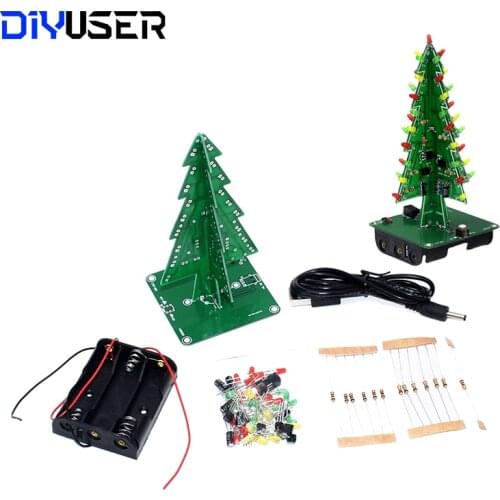 Three-Dimensional 3D Christmas Tree LED DIY Kit Red/Green/Yellow LED Flash Circuit Kit Electronic Fun Suite